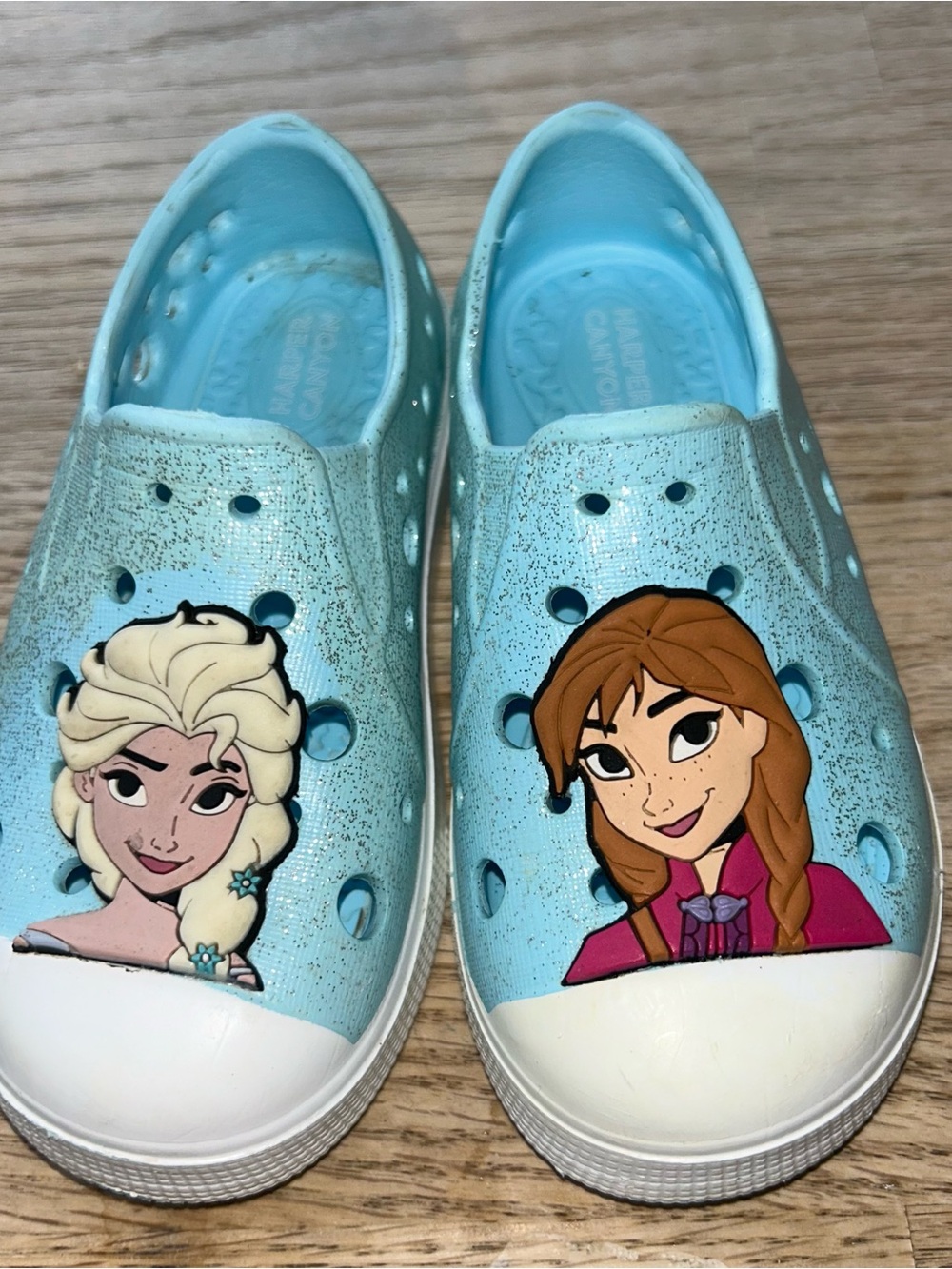 Disney Light Blue Kids Slip-On Water Shoes with Elsa & Anna Graphics